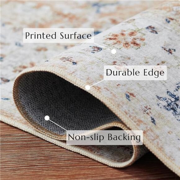 Area Rug 4x6 Washable Rug - Vintage Bedroom Rug for Girl Boho Floral Print - Picture 4 of 7